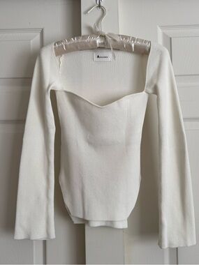 White Ribbed Long Sleeve Top